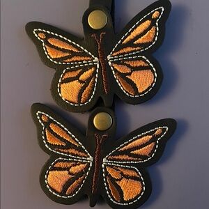 Portland Leather Orange and Black Butterfly Keychain Pair